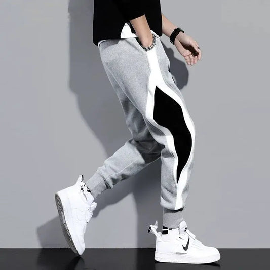 2023 New Men Joggers Patchwork Male Trousers Casual Pants Sweatpants Jogger Grey Casual Elastic Fitness Workout Dar 5XL