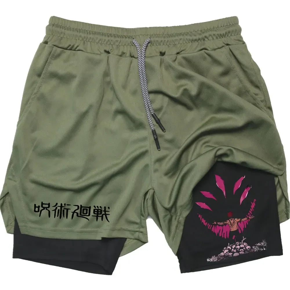 Training and Exercise Shorts 2 in 1 Compreesion Shorts Men Gym Workout Running Athletic Anime Jujutsu Kaisen Pockets Activewear