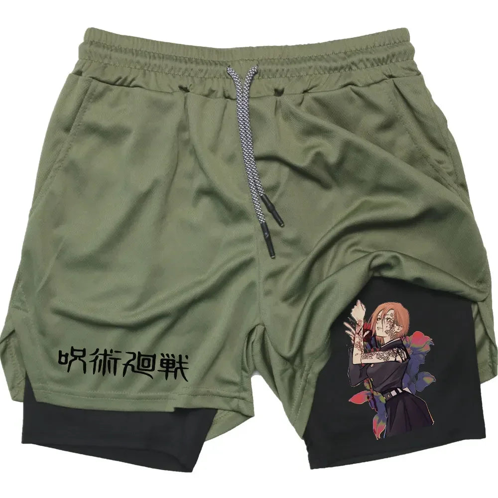 Training and Exercise Shorts 2 in 1 Compreesion Shorts Men Gym Workout Running Athletic Anime Jujutsu Kaisen Pockets Activewear