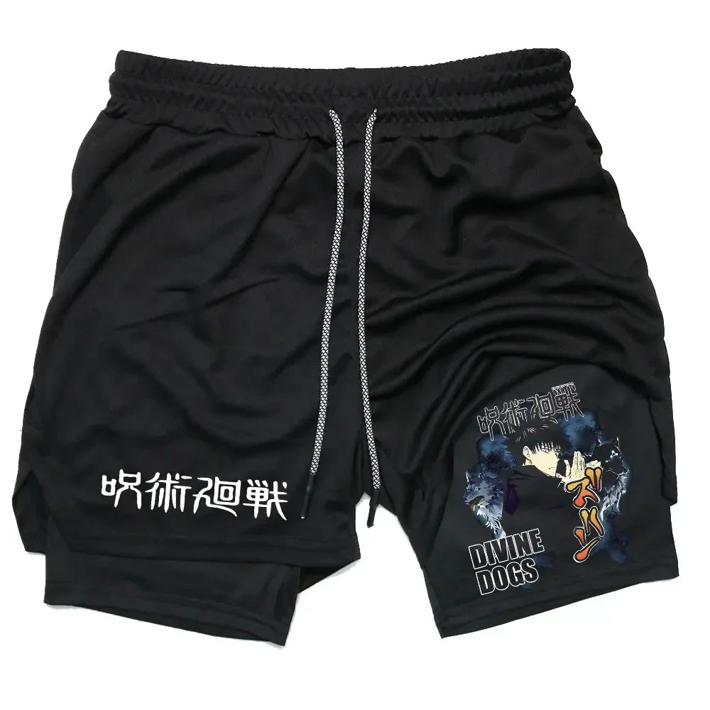 Training and Exercise Shorts 2 in 1 Compreesion Shorts Men Gym Workout Running Athletic Anime Jujutsu Kaisen Pockets Activewear