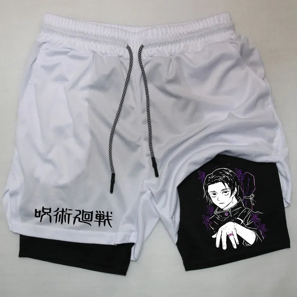 Training and Exercise Shorts 2 in 1 Compreesion Shorts Men Gym Workout Running Athletic Anime Jujutsu Kaisen Pockets Activewear