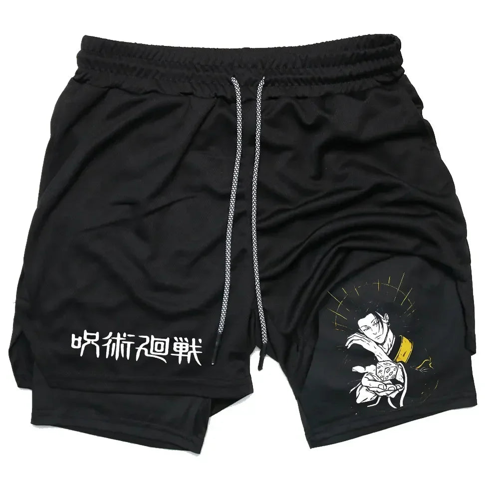 Training and Exercise Shorts 2 in 1 Compreesion Shorts Men Gym Workout Running Athletic Anime Jujutsu Kaisen Pockets Activewear