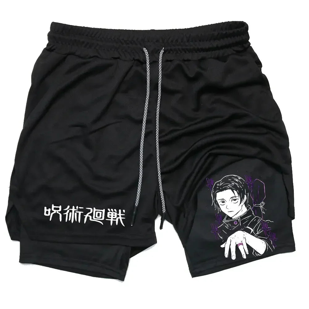 Training and Exercise Shorts 2 in 1 Compreesion Shorts Men Gym Workout Running Athletic Anime Jujutsu Kaisen Pockets Activewear