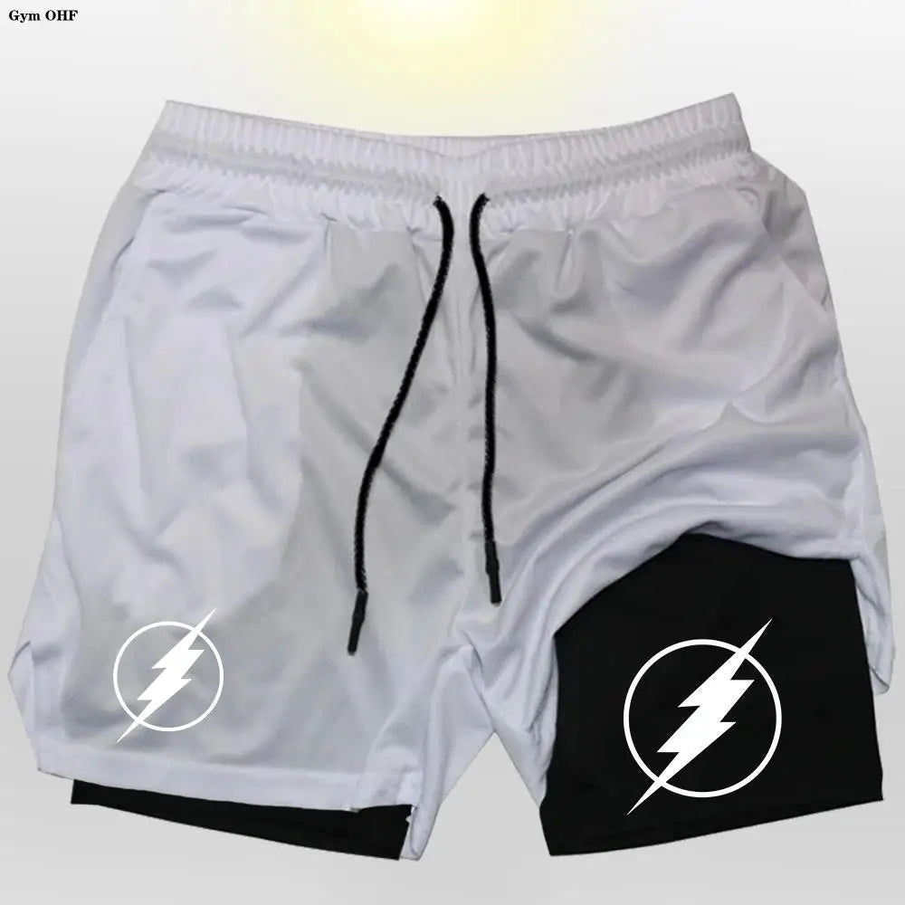 Super Hero 2 In 1 Gym Shorts for Men Running, Activewear Drawstring 2 Layers Workout Short with Liner Towel Loop and Pockets