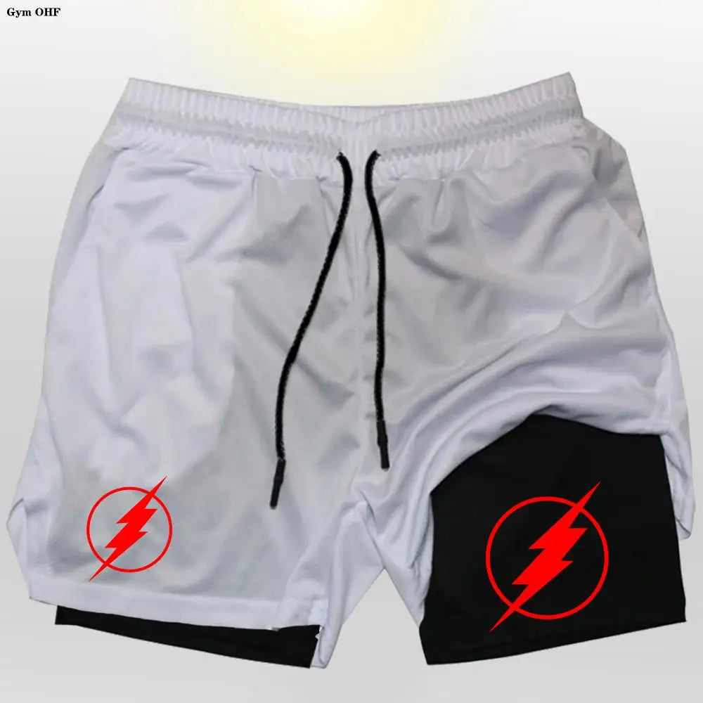 Super Hero 2 In 1 Gym Shorts for Men Running, Activewear Drawstring 2 Layers Workout Short with Liner Towel Loop and Pockets