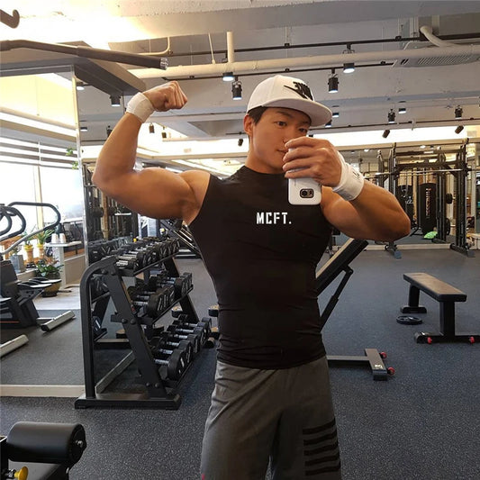 Men's Casual Trend Tight Turtleneck Sleeveless Compression Shirts Gym Fitness Summer Breathable Quick Dry Cool Feeling Tank Tops