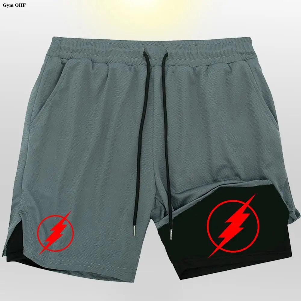 Super Hero 2 In 1 Gym Shorts for Men Running, Activewear Drawstring 2 Layers Workout Short with Liner Towel Loop and Pockets