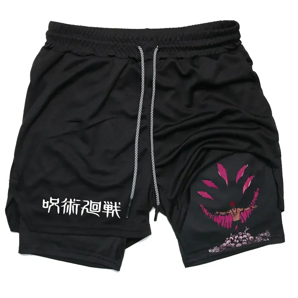 Training and Exercise Shorts 2 in 1 Compreesion Shorts Men Gym Workout Running Athletic Anime Jujutsu Kaisen Pockets Activewear