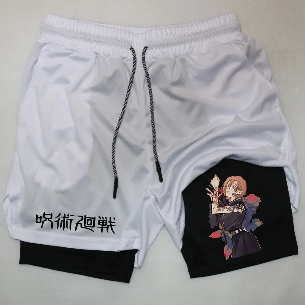 Training and Exercise Shorts 2 in 1 Compreesion Shorts Men Gym Workout Running Athletic Anime Jujutsu Kaisen Pockets Activewear