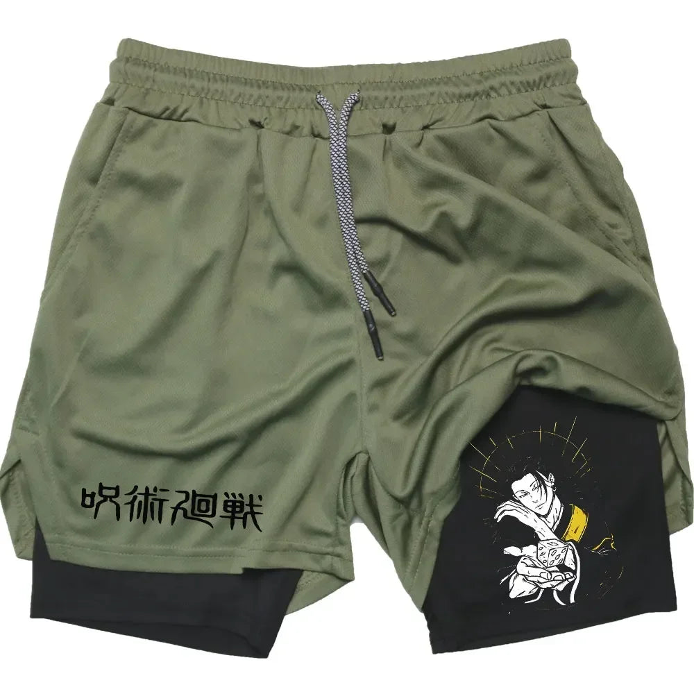 Training and Exercise Shorts 2 in 1 Compreesion Shorts Men Gym Workout Running Athletic Anime Jujutsu Kaisen Pockets Activewear