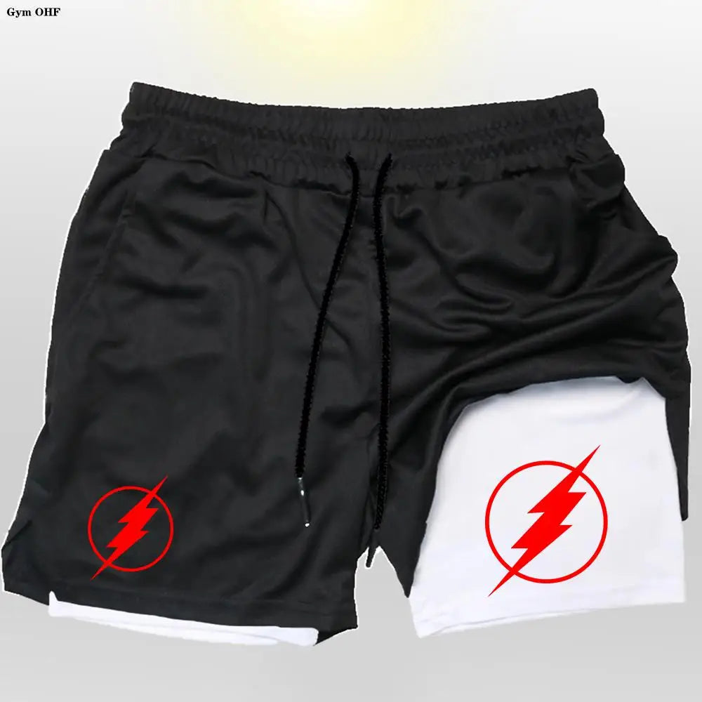 Super Hero 2 In 1 Gym Shorts for Men Running, Activewear Drawstring 2 Layers Workout Short with Liner Towel Loop and Pockets