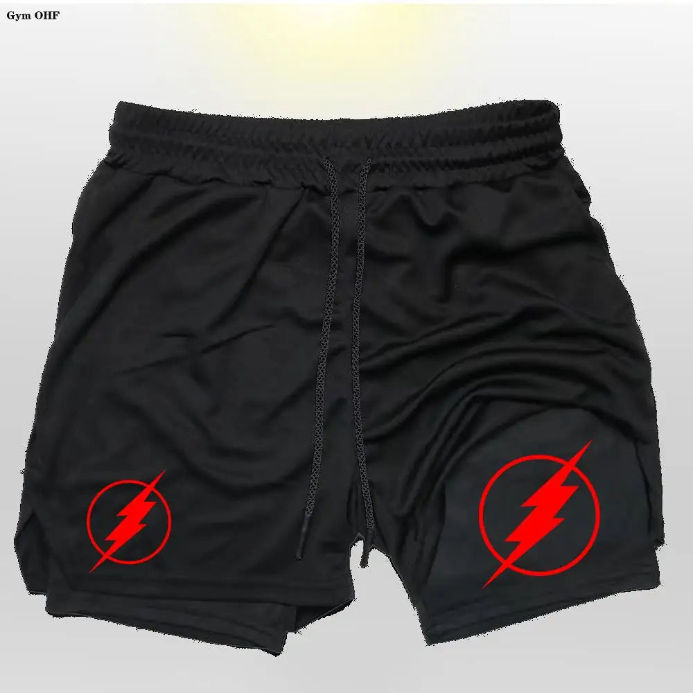 Super Hero 2 In 1 Gym Shorts for Men Running, Activewear Drawstring 2 Layers Workout Short with Liner Towel Loop and Pockets