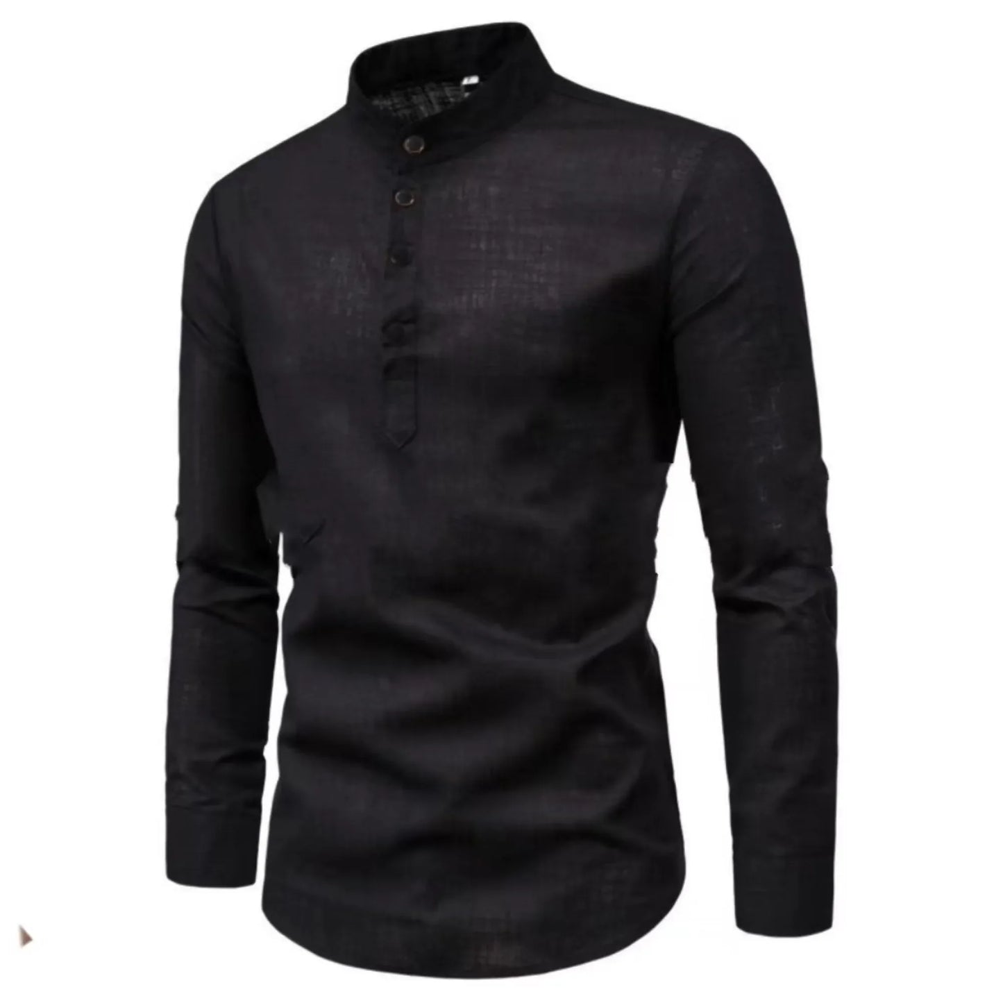 Casual Men Loose Shirt Autumn Shirt Fashion Stand Up Collar Cotton Long Sleeve Solid Color Stock 2023 Men Clothes