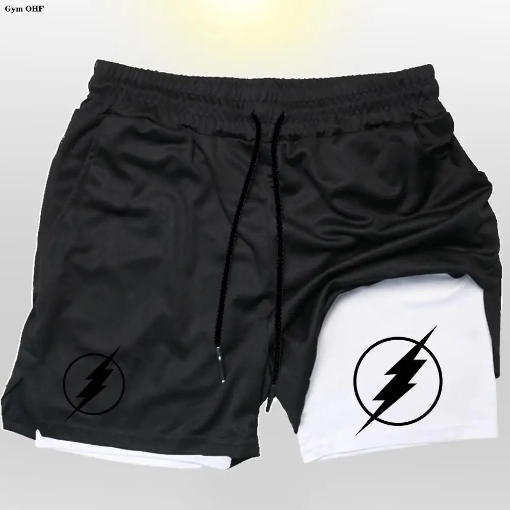 Super Hero 2 In 1 Gym Shorts for Men Running, Activewear Drawstring 2 Layers Workout Short with Liner Towel Loop and Pockets